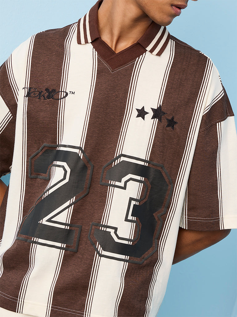 Nuon Brown Printed Relaxed-Fit T-Shirt
