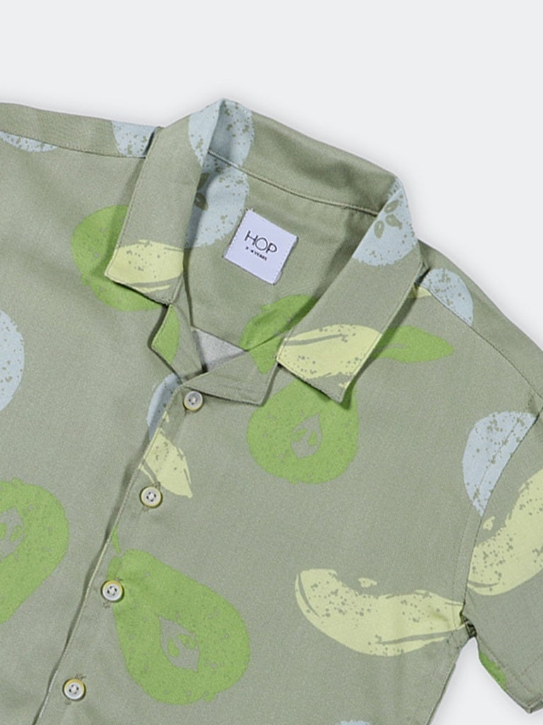 HOP Kids Boys Sage Printed Viscose Shirt