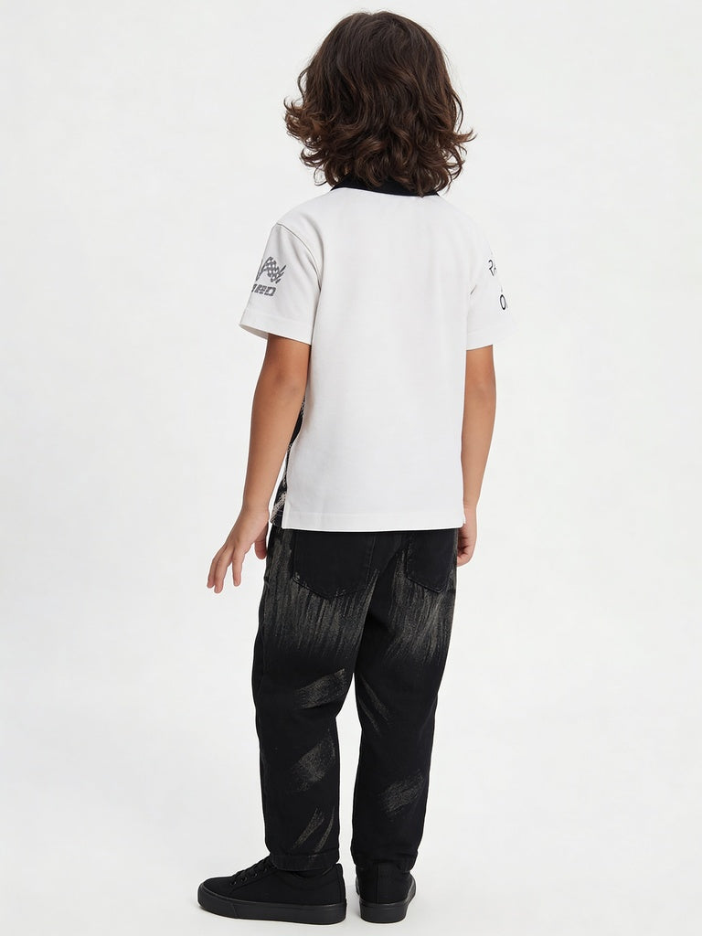 HOP Kids Boys Off-White Star Printed Cotton Shirt