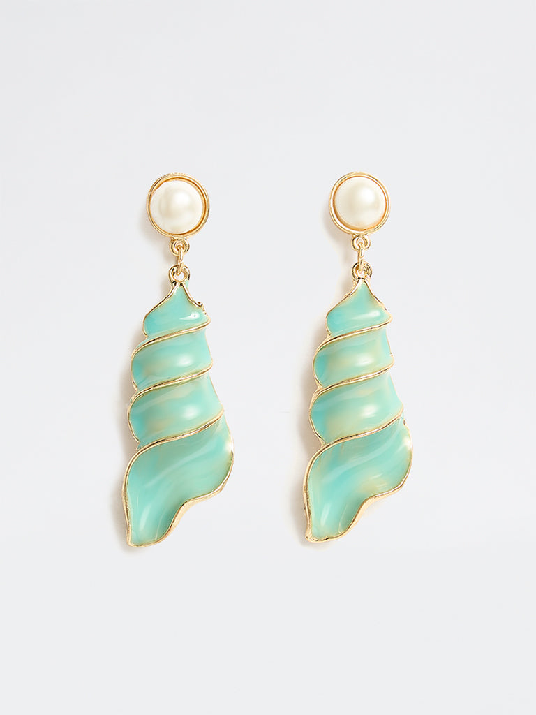 Westside Accessories Blue Sea-Shell-Inspired Dangler Earrings