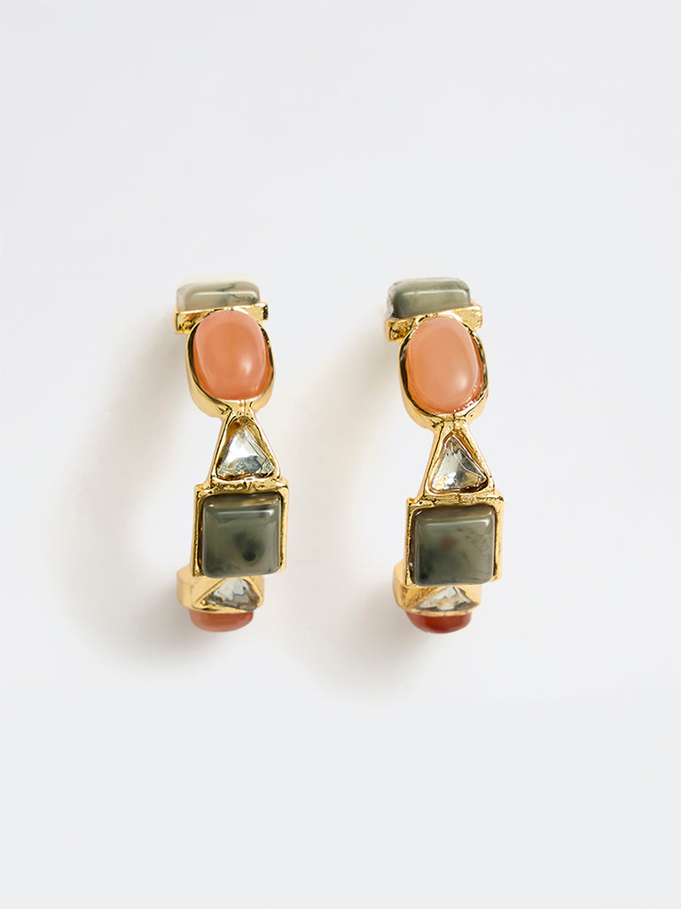 Westside Accessories Multicolour Gemstone Studded Statement Hoop Earrings