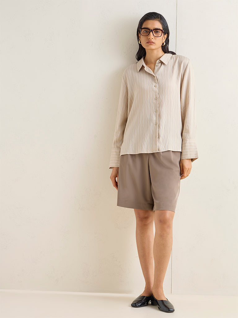Wardrobe Beige Striped Cotton-Blend Shirt