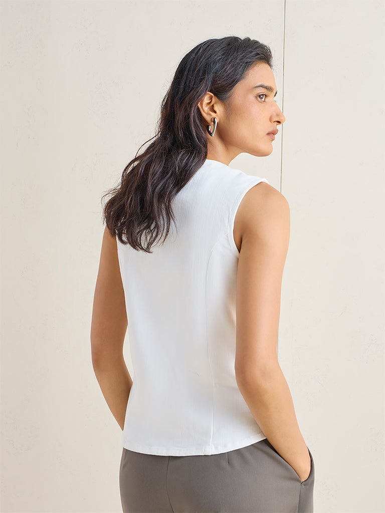 Wardrobe White Zip-Detail Cotton-Blend Top