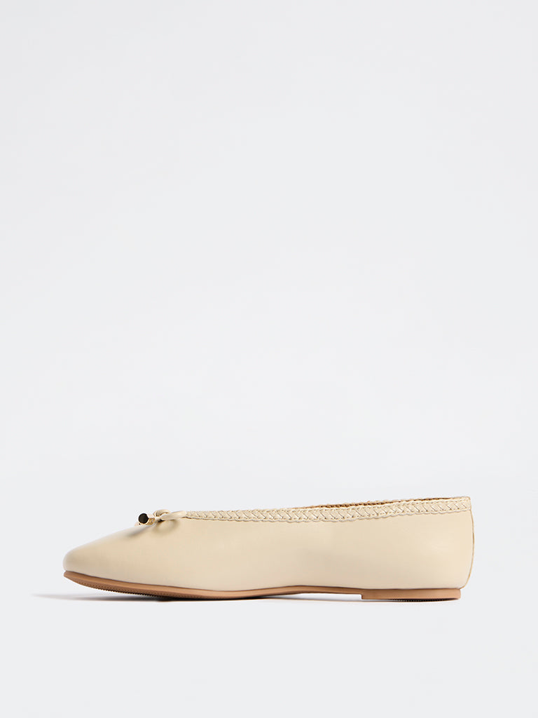 LUNA BLU Light Beige Bow-Detail Ballerinas