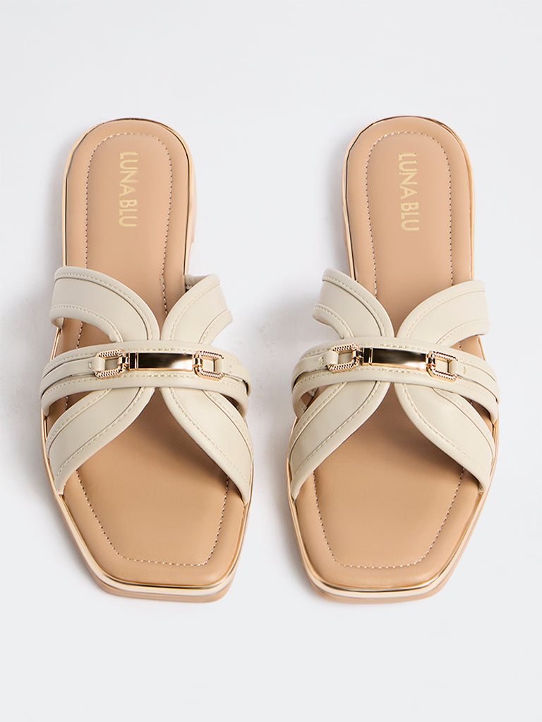 LUNA BLU Cream Slides