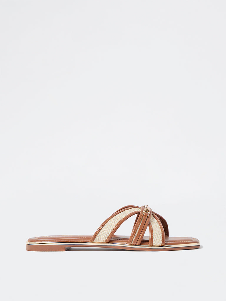 LUNA BLU Tan Raffia Slides