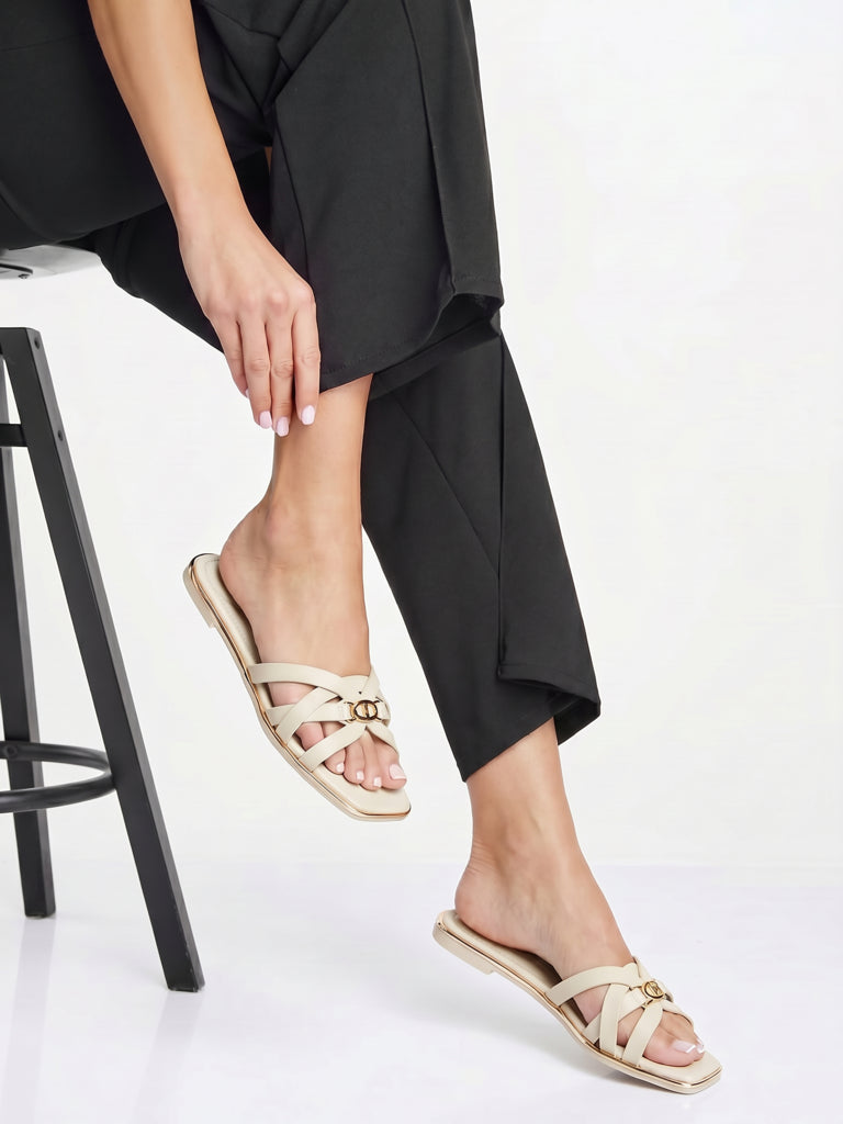 LUNA BLU Ivory Multi-Strap Slides