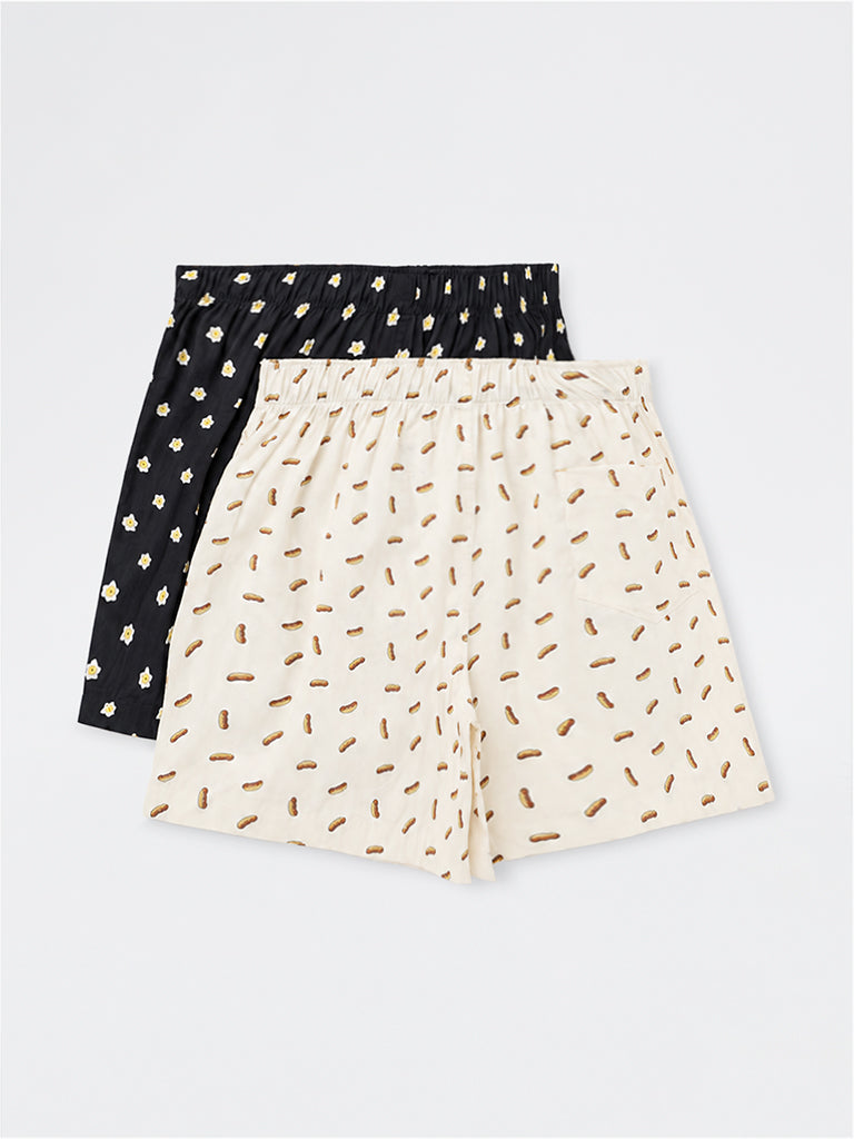 WES Lounge Multicolour Printed Relaxed-Fit Mid-Rise Cotton Boxers - Pack of 2