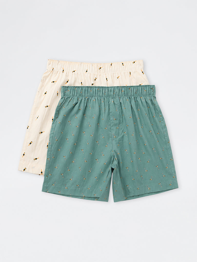 WES Lounge Multicolour Printed Relaxed-Fit Cotton Boxers - Pack of 2