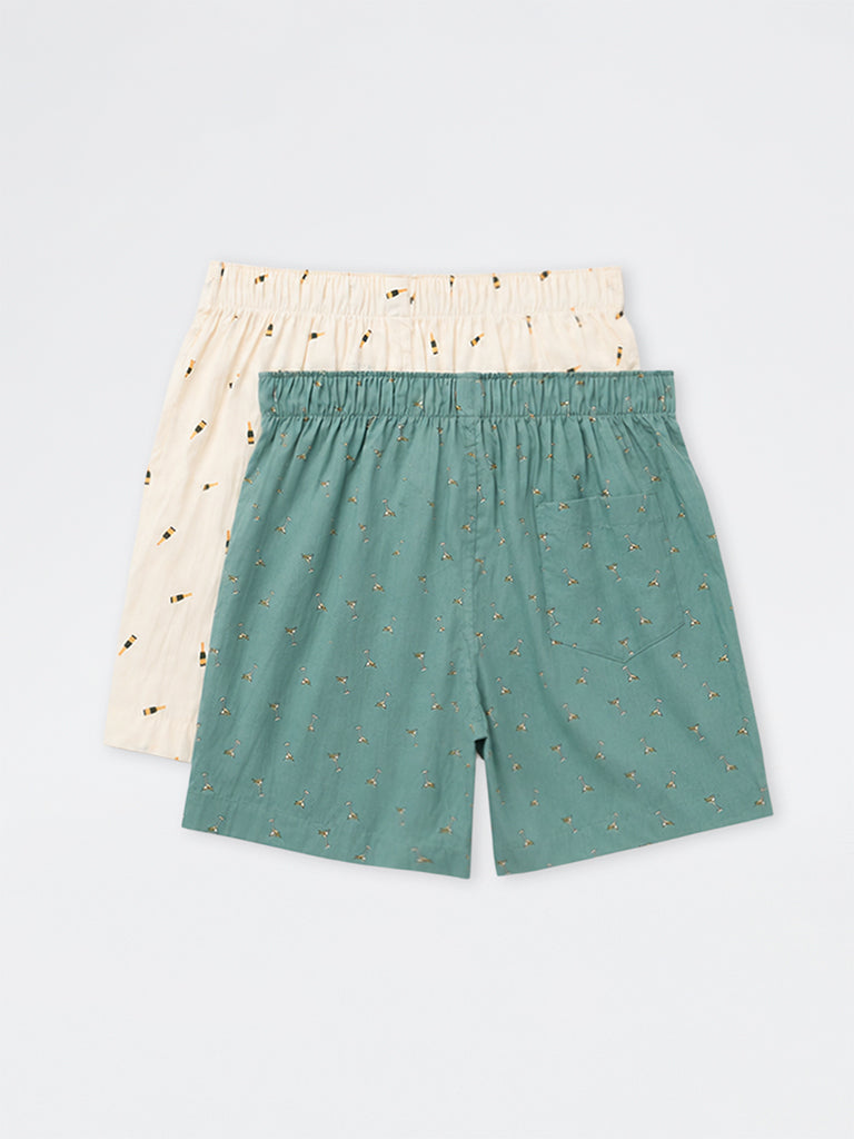 WES Lounge Multicolour Printed Relaxed-Fit Cotton Boxers - Pack of 2