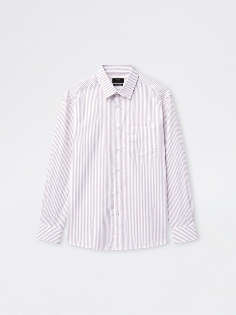 WES Formals Beige Striped Relaxed-Fit Cotton Shirt