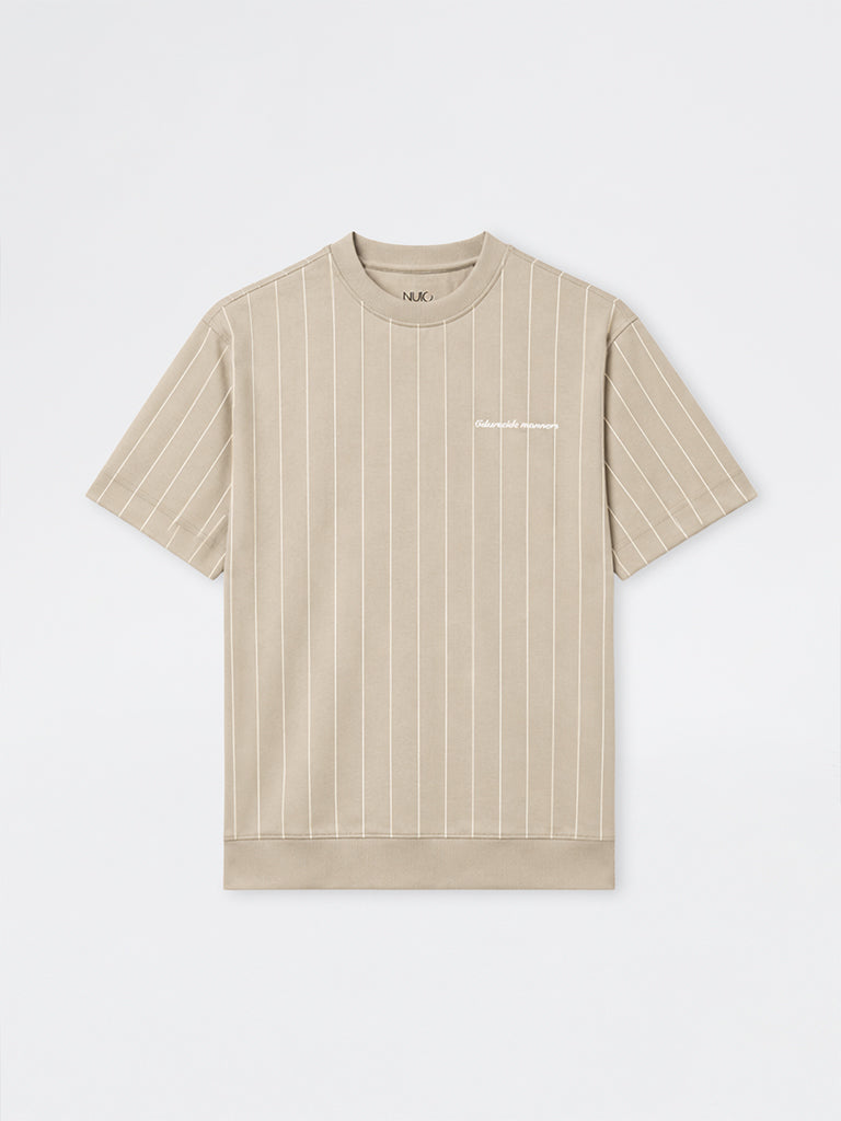 Nuoflexx Beige Striped Relaxed-Fit T-Shirt