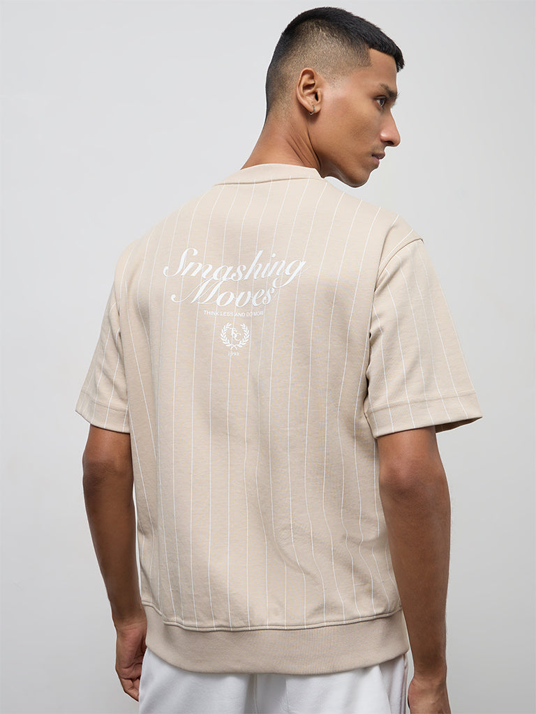 Nuoflexx Beige Striped Relaxed-Fit T-Shirt