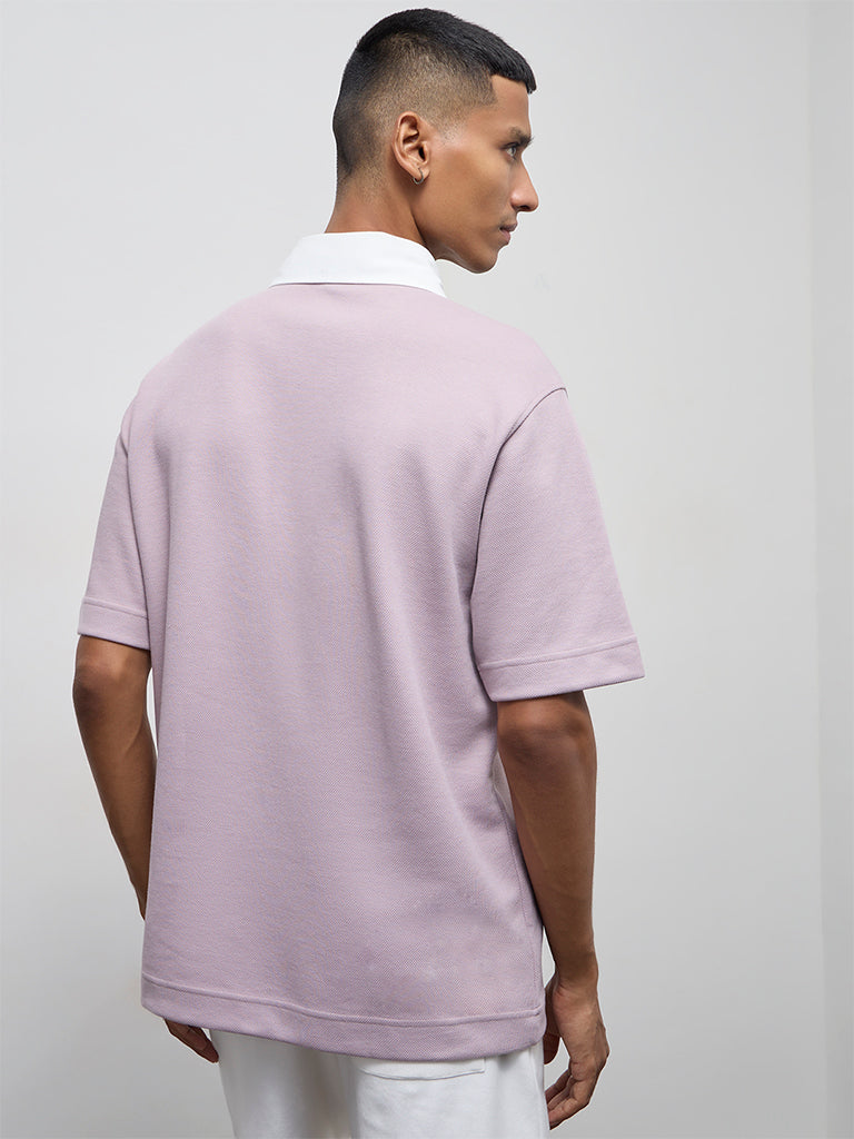 Nuoflexx Mauve Relaxed-Fit Cotton-Blend Polo T-Shirt