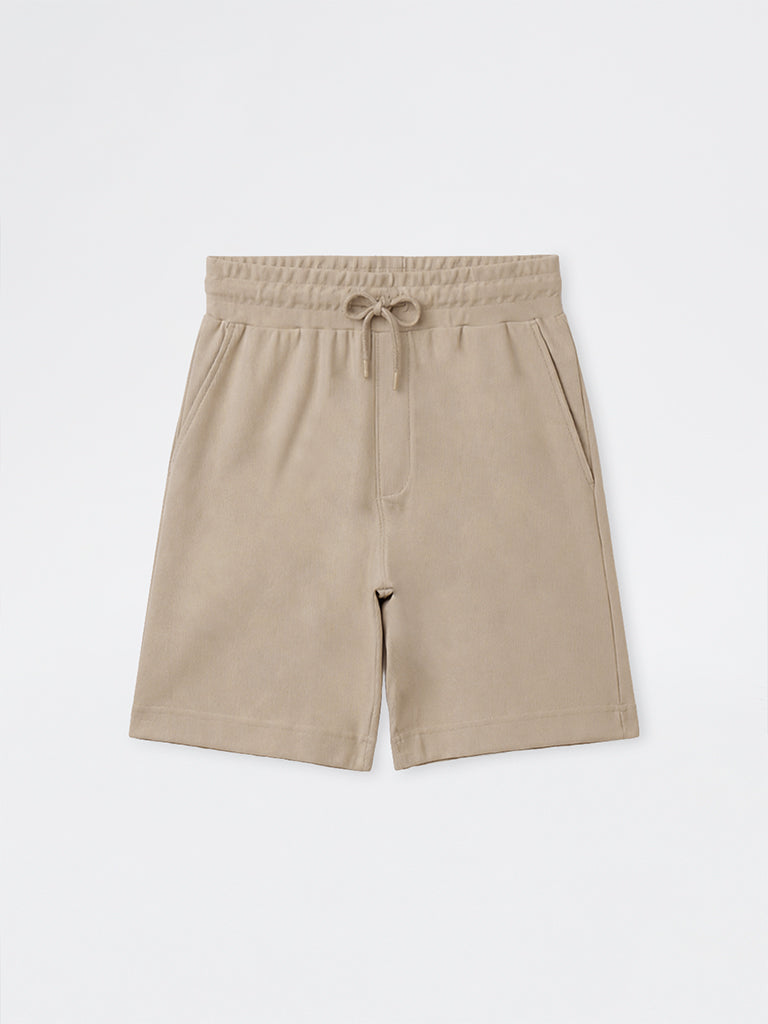 Nuoflexx Beige Relaxed-Fit Mid-Rise Cotton-Blend Shorts