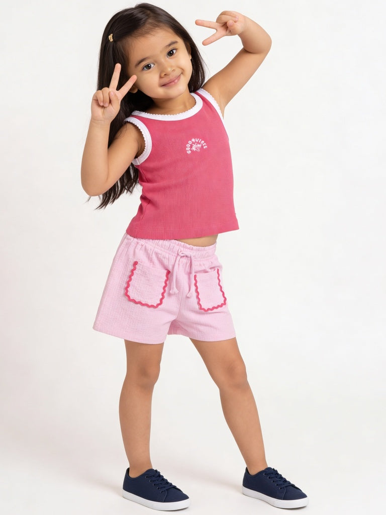 HOP Kids Girls Light Pink Rickrack Trim Cotton Shorts