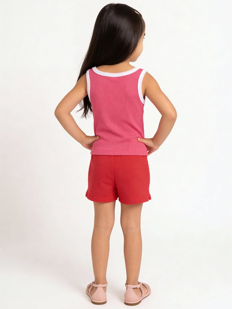 HOP Kids Girls Fuchsia Ribbed Graphic Cotton-Blend Tank Top