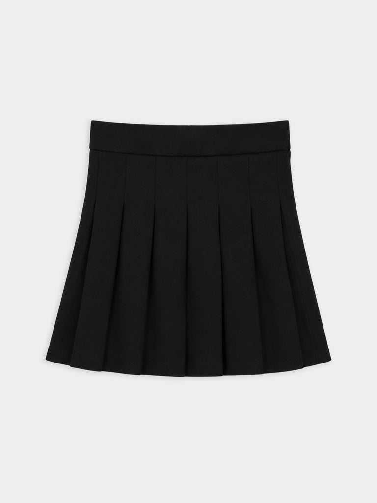 Girls Black Chintz Finish Pleated Skirt