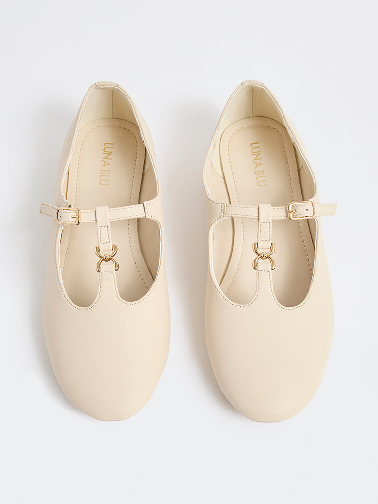 LUNA BLU Ivory T-Strap Mary Jane Shoes