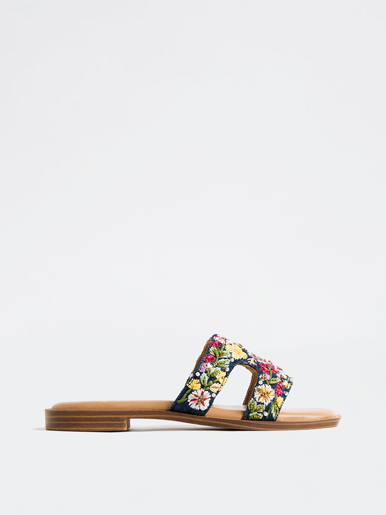 LUNA BLU Multicolour Floral Embroidered Slides