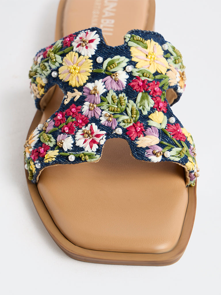 LUNA BLU Multicolour Floral Embroidered Slides