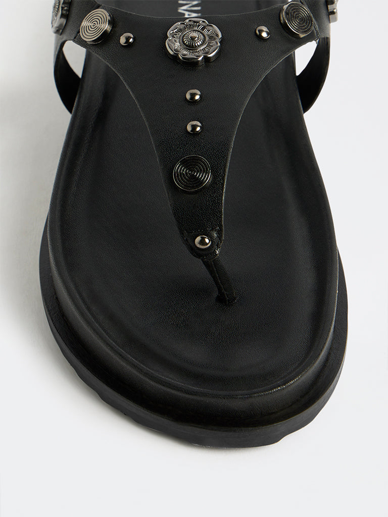LUNA BLU Black Embellished Thong-Strap Sandals