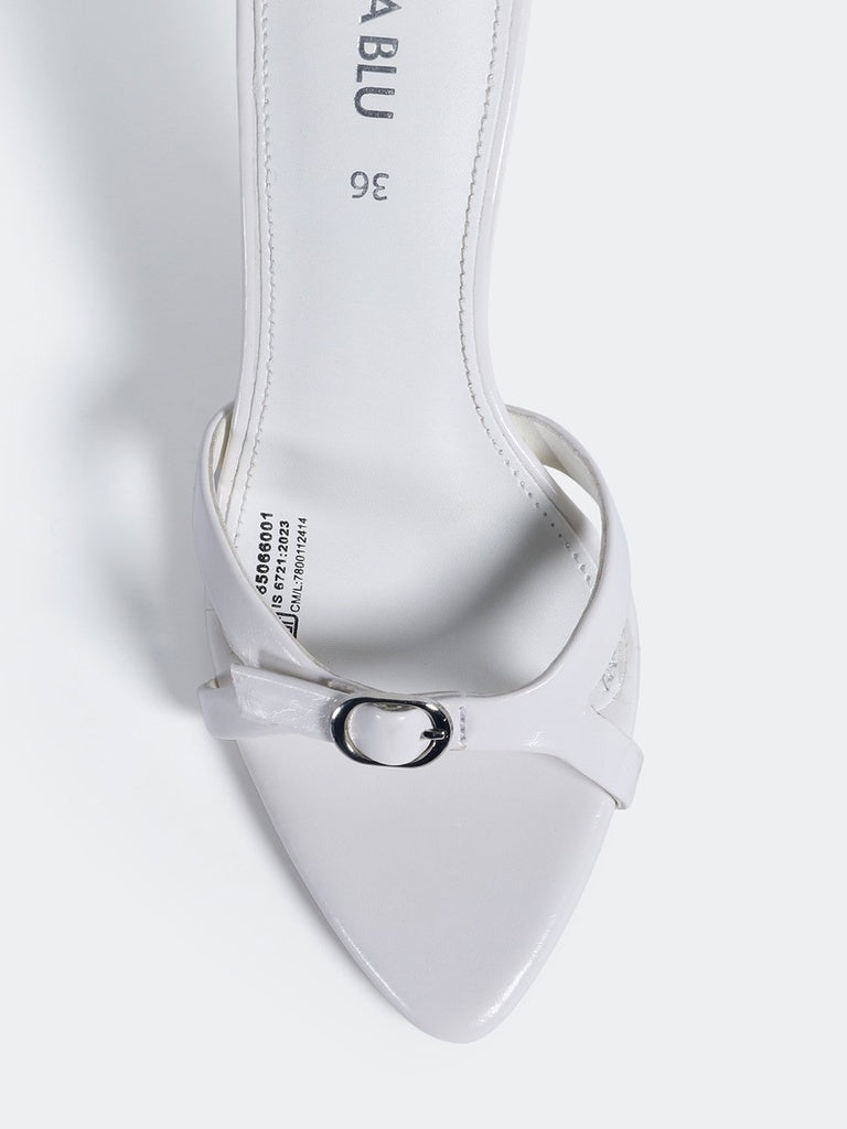 LUNA BLU White Buckle-Detailed Block Heel Sandals