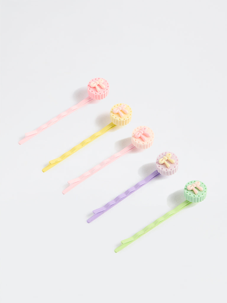 HOP Kids Girls Multi Color Bow-Detail Bobby Pins - Pack of 5