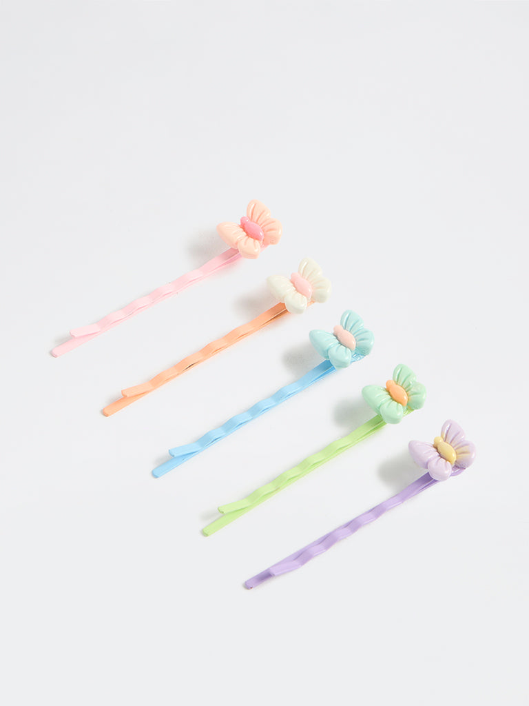 HOP Kids Girls Multi Color Butterfly Detail Bobby Pins - Pack of 5
