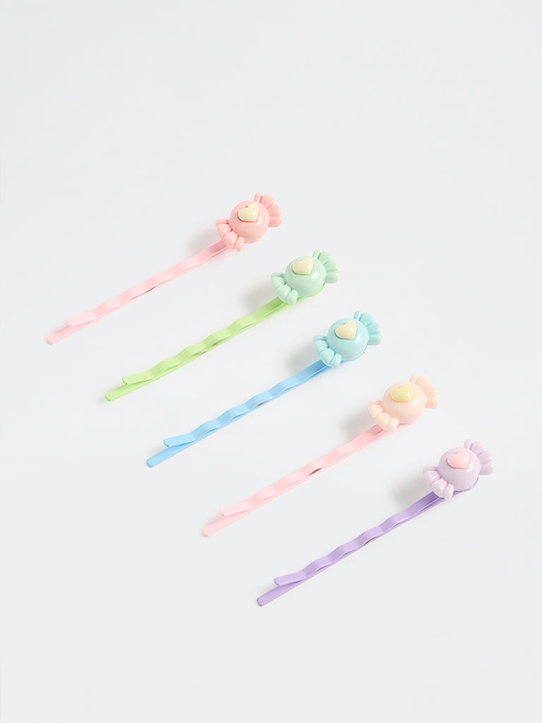 HOP Kids Girls Multi Coloured Toffee Applique Bobby Pins - Pack of 5