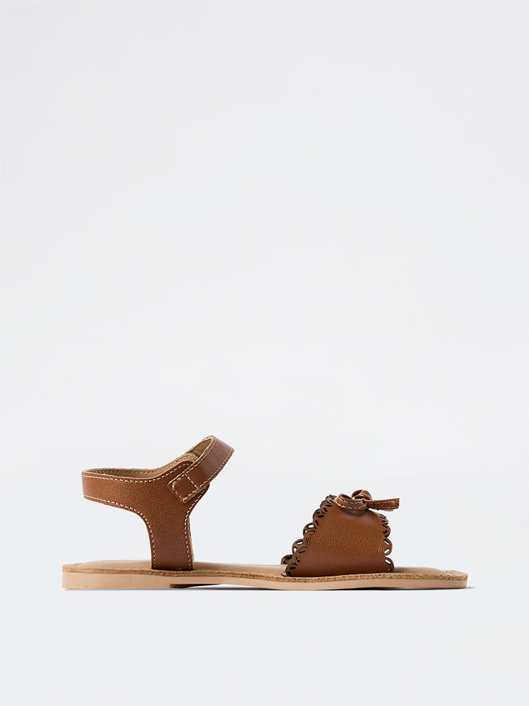 Yellow Tan Bow-Detail Sandals
