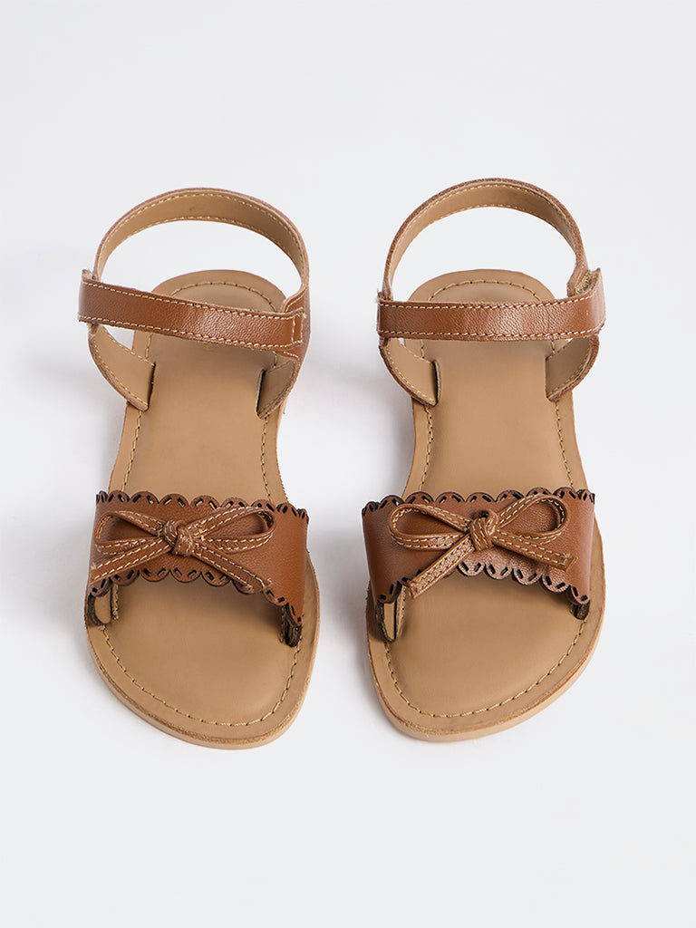 Yellow Tan Bow-Detail Sandals