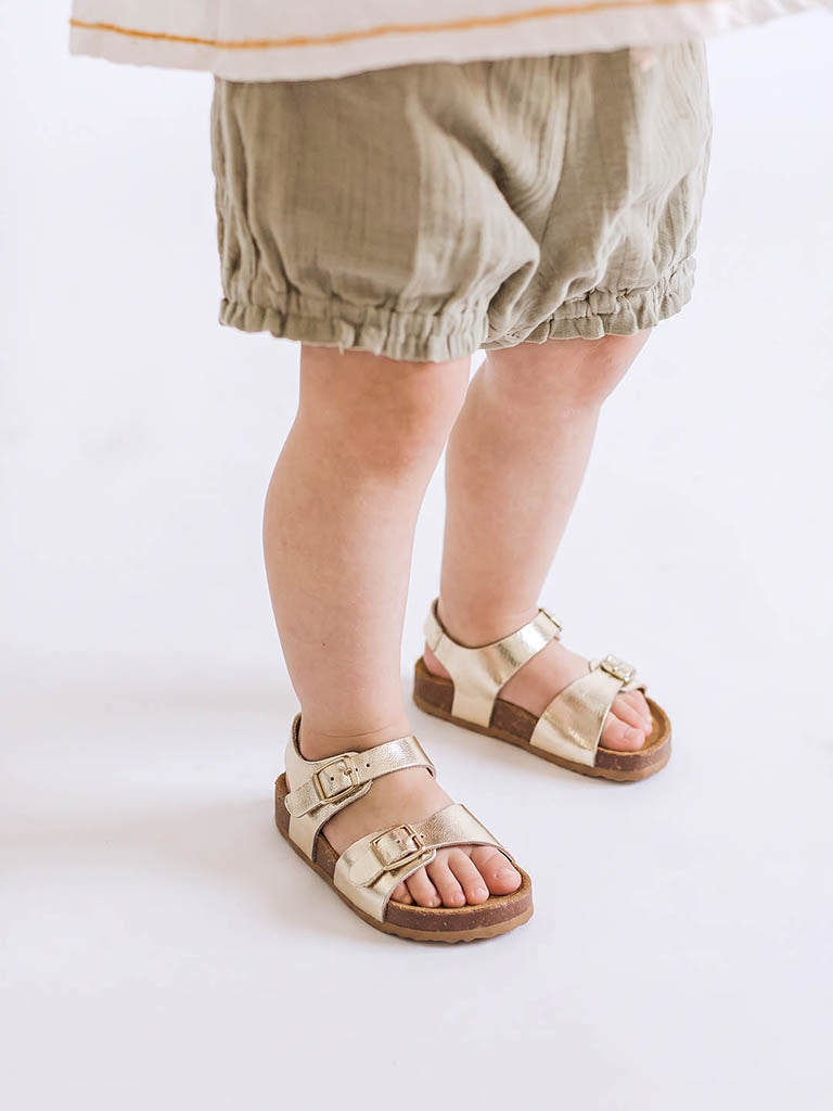 Yellow Gold Dual-Buckled Sandals