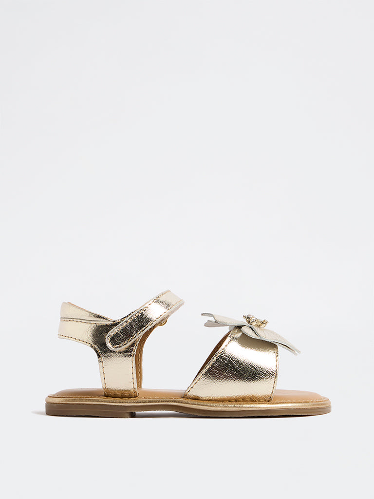 Yellow Gold Floral Applique Sandals