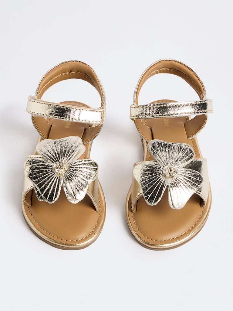 Yellow Gold Floral Applique Sandals