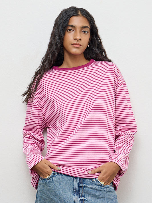 Nuon Pink Striped Cotton T-Shirt