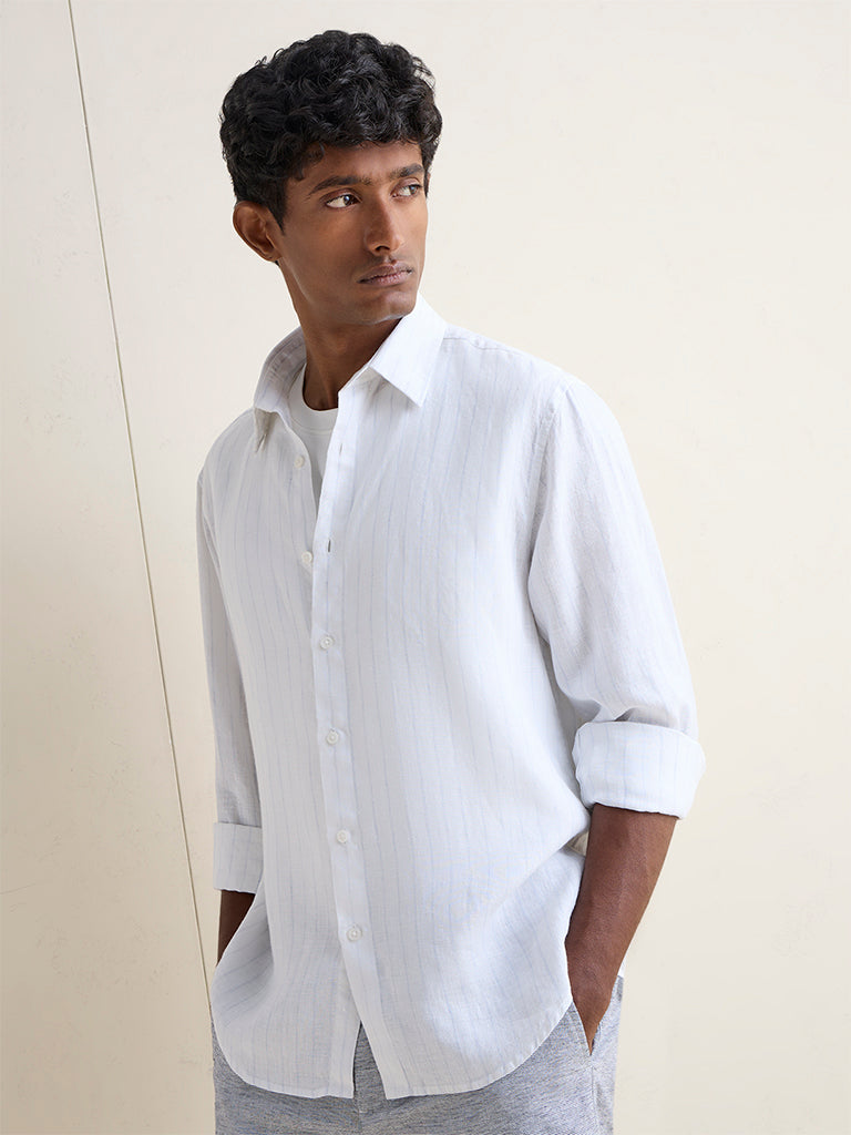 Ascot Off-White Striped Relaxed-Fit Linen Shirt