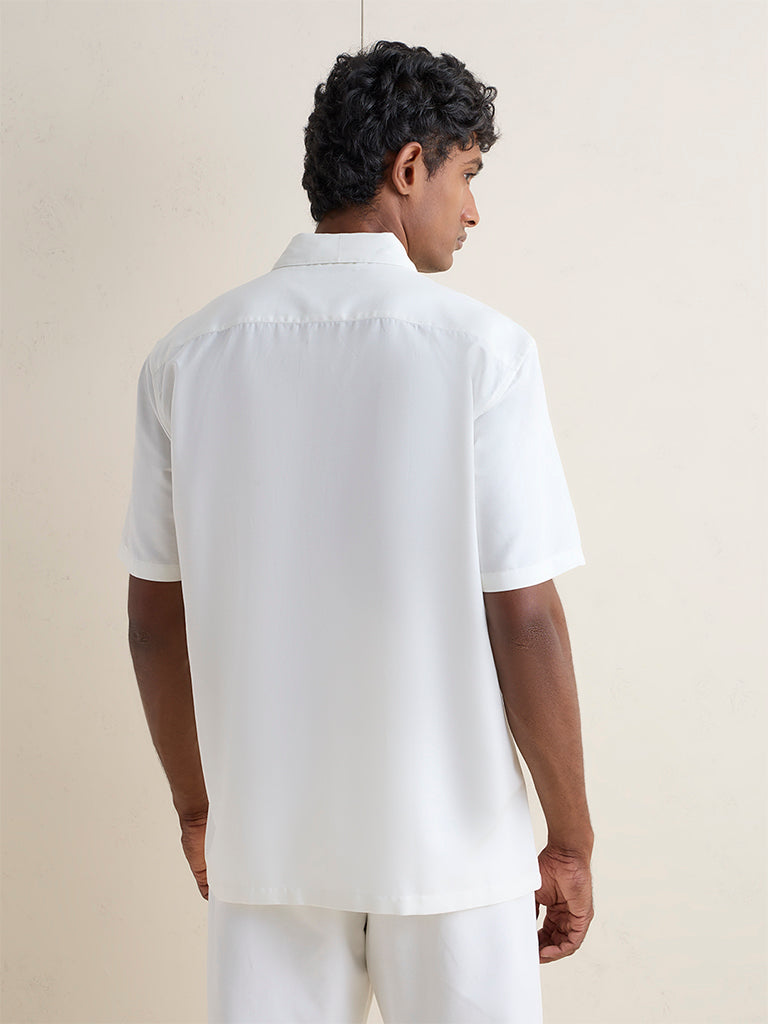 Ascot Off-White Contrast Detailed Relaxed-Fit Cotton-Blend Shirt