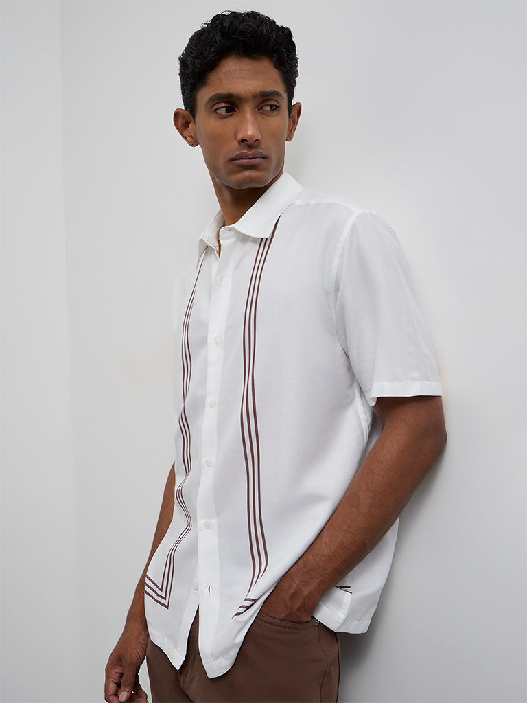 Ascot Off-White Geometric Printed Relaxed-Fit Cotton-Blend Shirt