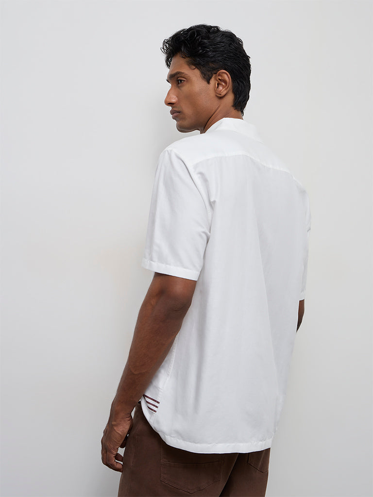 Ascot Off-White Geometric Printed Relaxed-Fit Cotton-Blend Shirt