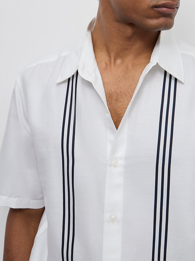 Ascot Black Geometric Relaxed-Fit Cotton-Blend Shirt