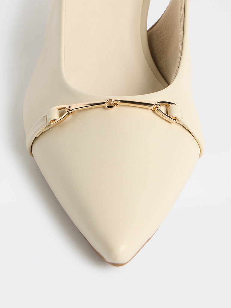 LUNA BLU Ivory Metal Detail Slingback Shoes