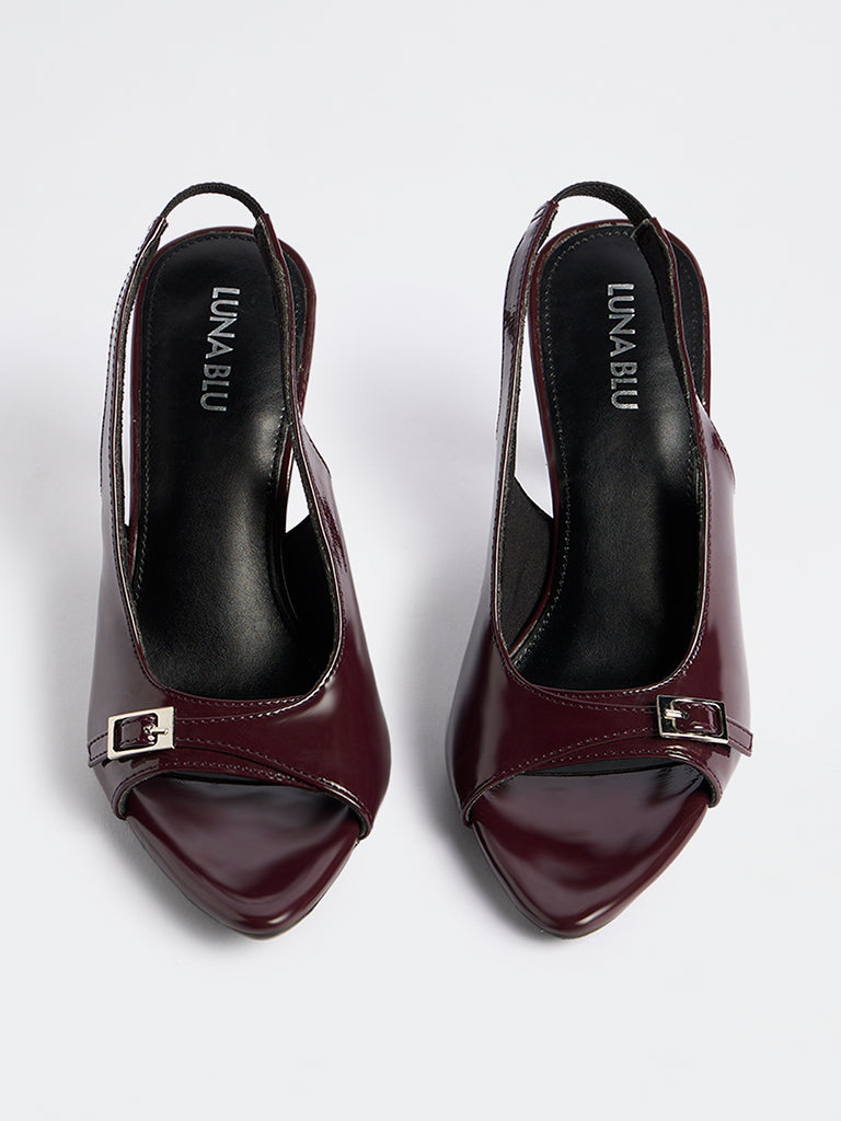 LUNA BLU Burgundy Slingback Stiletto Heel Sandals