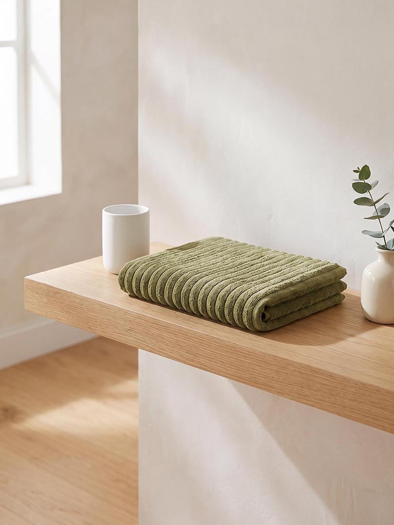 Westside Home Dark Olive Self-Striped Bath Towel