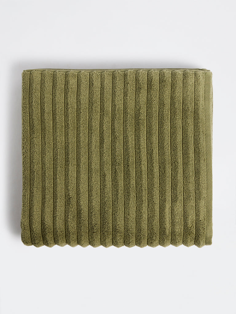 Westside Home Dark Olive Self-Striped Bath Towel