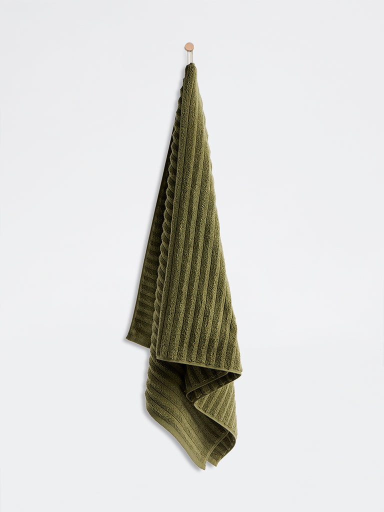 Westside Home Dark Olive Self-Striped Bath Towel