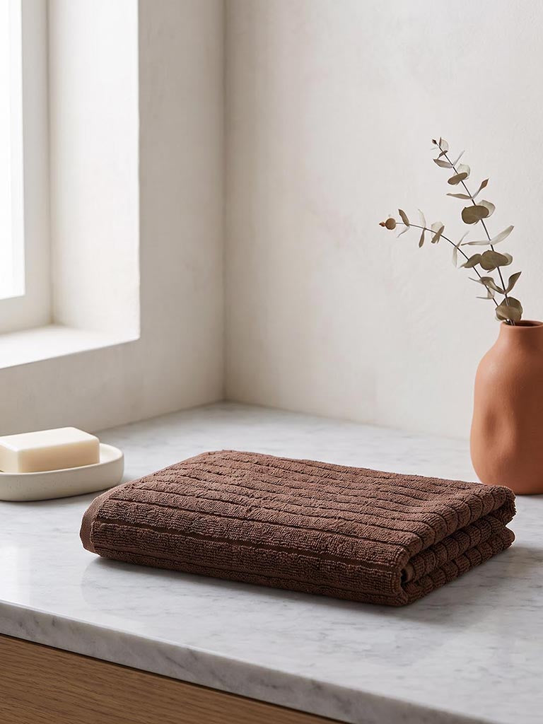 Westside Home Dark Brown Self-Striped Hand Towel
