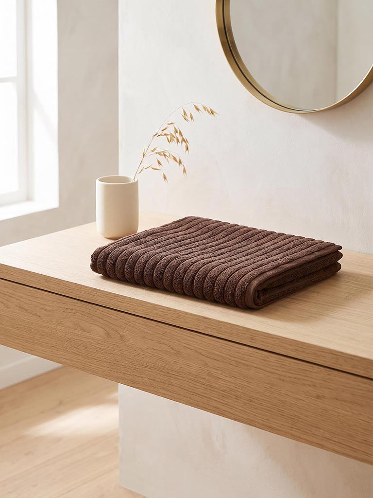 Westside Home Dark Brown Self-Striped Bath Towel