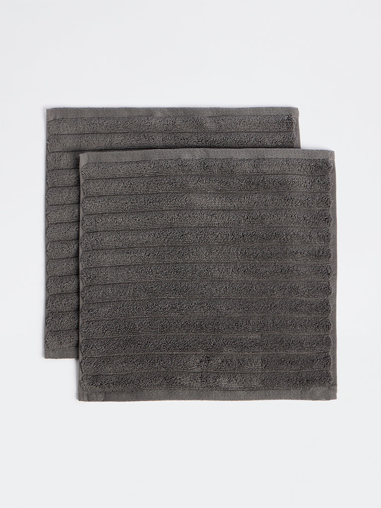 Westside Home Charcoal Self-Striped Face Towels - Set of 2