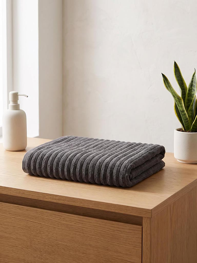 Westside Home Charcoal Self-Striped Bath Towel